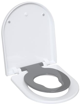 TODOT Abattant WC Familial Forme en D, Lunette de Toilette avec Siège Enfant Magnétique, Frein de Chute et Charnière Réglable, Siège de Toilette pour Adultes et Enfants, Démontage Rapide -Gris