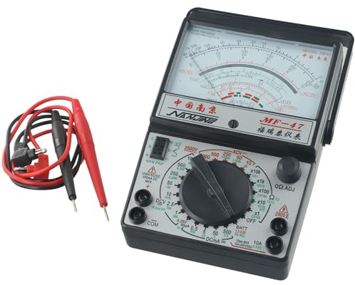 MF-47 Multimetro analogico voltmetro amperometro ohmmetro tester batteria con supporto batteria 1,5 V e 9 V, tensione AC/DC fino a 2500 V, corrente a 500 mA, resistenza x1 – x10k, misurazione della