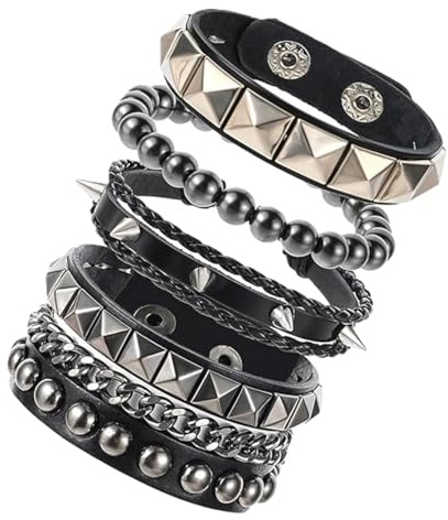 Pulsera de Cuero Punk con Tachuelas 4 Piezas, Ajustables para Hombre y Mujer, Estilo Gótico Rock con Púas y Metal, Accesorios para Fiesta de Halloween y Conciertos