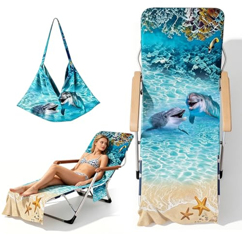 Kayuneed Ozean Schonbezug für Gartenliege, Frottee-Liegenauflage, Strandtuch mit 2 Taschen, schnelltrocknend, Sonnenliege-Bezug, Handtuch für Schwimmbäder, Strände, Gartenhotels, 75x210cm (Ozean A)