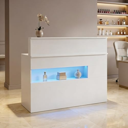 HEMBRY Erster Eindruck für Ihren Salon Profi-Empfangstheke für Nagelstudios & Kosmetiksalons, Rezeptionstresen mit Tastaturauszug & Display-Fach, 120 x 100 x 50cm, Weiß