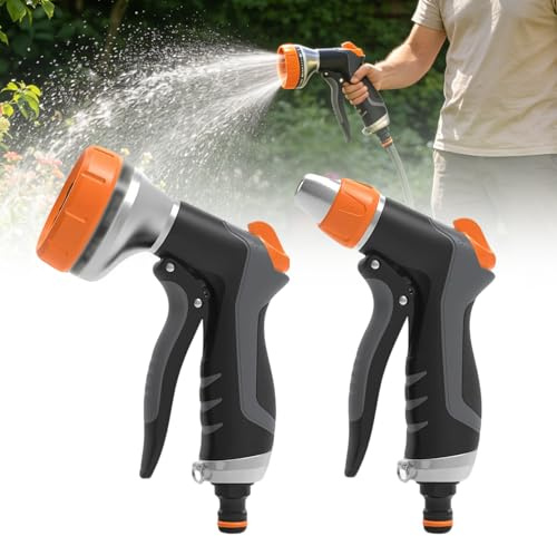 Gartenbrause, 2 Stück Garten Handbrause, Metall Hochdruck Garten Handbrause, 12 Funktionen Bewässerungsspritze mit Schnellanschluss Dauerarretierung, für Rasen Haustiere Garten Gehweg Blumen Auto