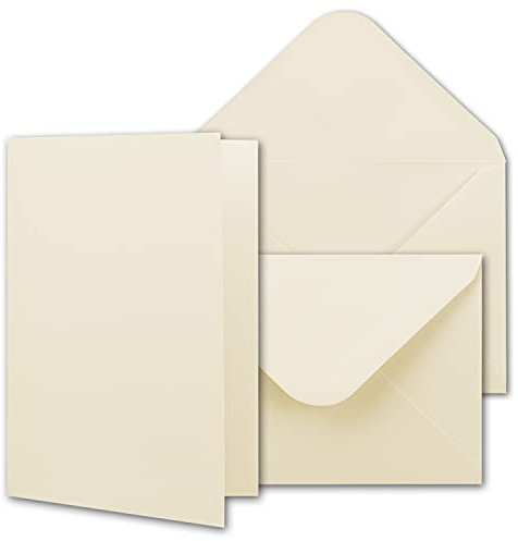 300x Faltkartenset inklusive Briefumschläge DIN A6 / C6 in Naturweiß - Blanko Einladungskarten 10,5 x 14,8 cm zum Selbstgestalten & Kreieren