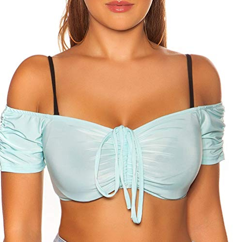 Koucla Off Shoulder Crop Top sexig magfri med band, Mint, En Storlek