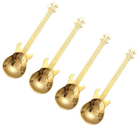 DOITOOL Lot de 4 cuillères à café en acier inoxydable en forme de guitare Doré