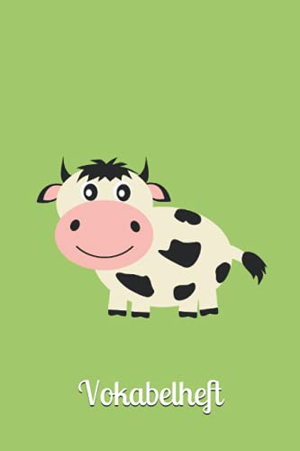 Vokabelheft: Kuh Kühe Rind Vokabelheft grün liniert 2 Spalten für Vokabeln zum Sprachen lernen (englisch, französisch, spanisch, latein, ... Softcover mit lustigem Tiermotiv Kuhmotiv
