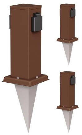 ledscom.de 3 pzas. Toma de jardín Pilar Polly con Pica de Tierra para Exterior, IP44, 2 Ganchos, marrón, Cuadrado, 27cm