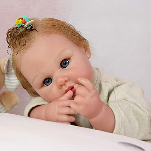 YIHANGG 50cm Realistisch Reborn Babypuppe 20 Zoll Lebensecht Neugeborene Puppe Blaue Augen Kleinkind Puppe Prinzessin Mit Blonden Lockigen Haaren Kind Geburtstag Weihnachten Geschenk Sammlerstück
