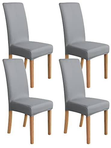 Amazon Basics Schonbezug für Esszimmerstühle, dehnbar, Hellgrau, 4 Stück