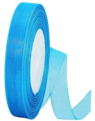 45m Organzaband Pfauenblau 15mm Breit Chiffo Geschenkband,Transparentes Organzabänder Chiffonband Schleifenband Dekoband Geschenkverpackung Deko Band Tüllband für Weihnachten Hochzeit Taufe Geburtstag
