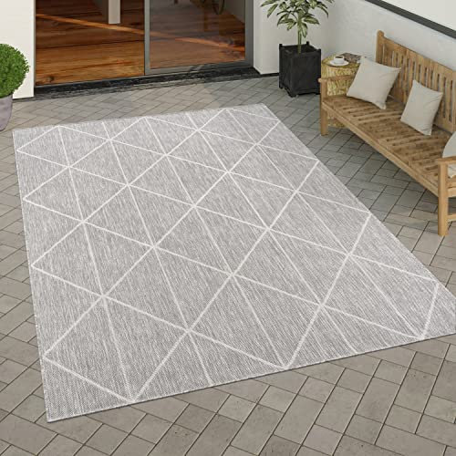 Paco Home Alfombra Salon De Habitacion Cocina Exterior Terraza Jardin Motivo Nordica Dibujo Geometrico Moderna Motivo Etnica Rombo, tamaño:120x160 cm, Color:Gris