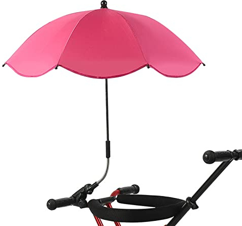 Stolparaply med Klämma, Universell Justerbar Strandstolsparaply UV-skydd Paraply för Uteplatsstol, Solstol, Barnvagn, Sportstol, Rullstol och Vagn(Rosröd)