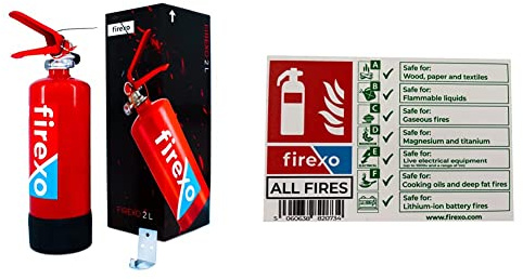 Firexo 2 Litre ALL FIRES Extinguisher, 2 Litre Fire Extinguishers, 7 in 1 for all type of Fire & White Extinguisher Safety Sign All Fires Extinguishers All Classes of fire
