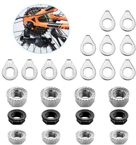 Syocsek 24PCS Bike Nuts and Safety Washers, M8 M9.5 M10 Bicycle Axle Nuts Kit, 3 Sizes Bike Wheel Nuts Washers Black Silver, Bike Hub Nuts for Front Rear Wheel of City Road Mountain Bike (Upgraded)