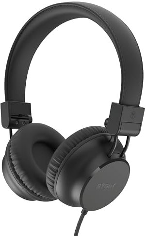 RYGHT – R484307 – NIMA – Casque filaire – Son stéréo clair et profond – Pliable et léger, microphone intégré, oreillettes rembourrés – Câble de 1,2 mètres – Noir