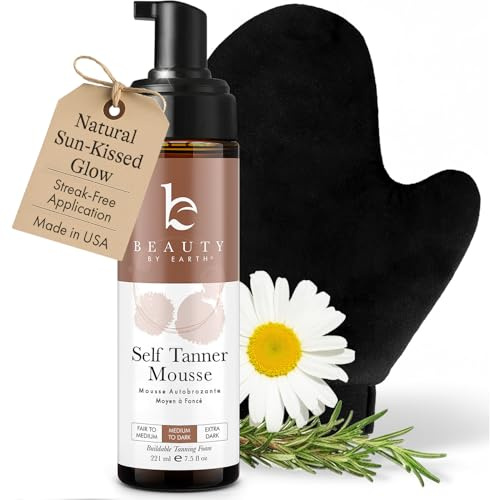 Self Tanner Tanning Mousse Kit - USA Made with Natural & Organic Ingredients, Self Tanner Mousse and Mitt, Tan Kit, Fake Tan Tanning Foam, Medium to Dark, Sunless Tanners Best Sellers