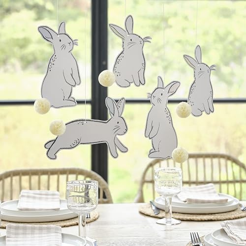 Ginger Ray Hanging Easter Bunny Hanging Decorations with Honeycomb Tails 5 Pack