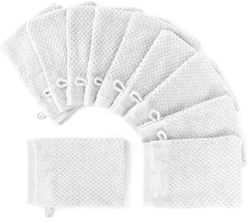 Pure Label 10-TLG. Waschhandschuh Set 16x21cm mit Anhängeschlaufe aus 100% Baumwolle, saugstark, weich und Oeko-TEX Zertifiziert - 10 Waschlappen aus Baumwolle, Weiß