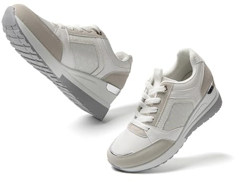 JOMIX Donne Sneaker Dimagrante Scarpe Donna Passeggio Scarpe Ginnastica Fitness Cunei Piattaforma Scarpe MD9793-2 (Bianco, 39)