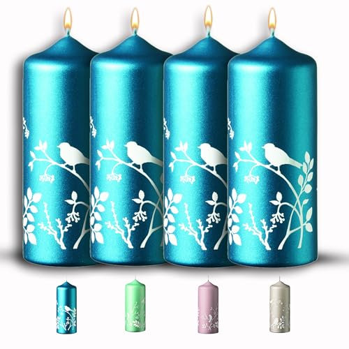 WikaKerzen bezaubernde Weihnachtskerze für Adventskranz 4 Set 15x6cm Winter-Wonderland Stumpenkerze aus hochwertigem Paraffinwachs mit Baumwolldocht Adventskerze RAL zertifiziert (Royalblau)