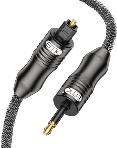 EMK Optical Cables Toslink to Mini Toslink Cable 3.5 SPDIF Fiber Optic Audio Cords Mini 3.5(NOT AUX) Joint Optical Cable for Soundbar, TV, Chromecast Audio, DAC (1.8Metre)