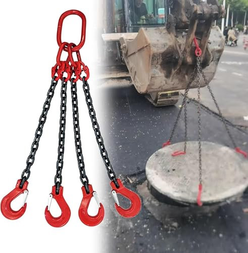 HGOuhK Hebekette Schwere Ketten for Heben und Bewegen Schwerer Geräte, 4-Punkt-Hebegurt, Hebeketten for Motorhebezeuge Kettengehänge(78.7in/2m/6.6ft)