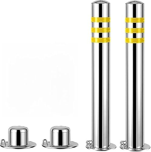 Bolardos de estacionamiento de acero inoxidable resistentes, paquete de 2 postes de barrera anticorrosión con cinta reflectante, rieles de protección de entrada fáciles de instalar para aparcamientos