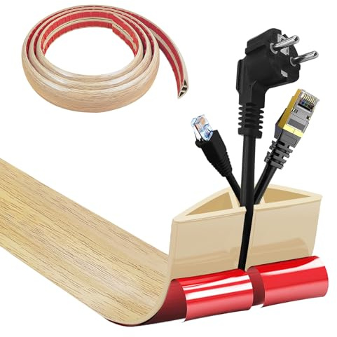 Kabelkanal självhäftande, kabelbro botten, 5 cm x 1 m flexibel PVC platt kabelskydd golv kabelskydd kabelfack för alla strömkablar hem, kontor, hotell, lager, etc – lätt skärning – 5 # träkorn