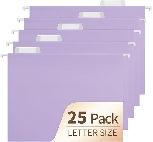 fwipiyo Light Purple Hanging File Folders,25 Pack Letter Size File Folders with 1/5-cut Tabs,Office Essentials for Filing Cabinet & Desk Storage