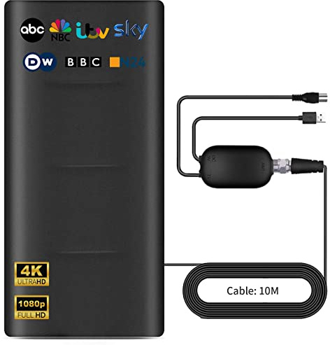 2025 Antenne TV Puissante pour Intérieur et Extérieur,Plage de Réception de 600 KM,Antennes HDTV Numérique,Compatible avec 4K 1080p Tous Les TV Intelligents,10M Câble Coaxial,TNT Amplificateur Signal