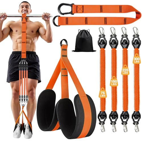 RIZENCE Pull Up Assistance Bands, 2025 Upgraded Heavy Duty Resistance Bands for Pull Ups, 4 Adjustable Weight/Size with 2 Feet Rest, Storage Bag, Natural Latex Pull Up Assist Band Set - 300LBS