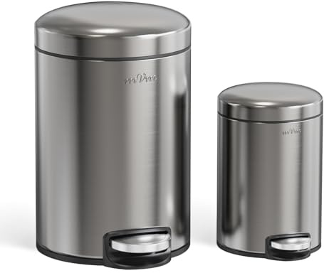 mVm Round Step Kitchen Bin with Lid,3+12L Stainless Steel Pedal Rubbish Bin,Small Garbage Can with PP Bucket,Soft-Close,Fingerprint Proof,Odour Seal,for Bathroom Home Office