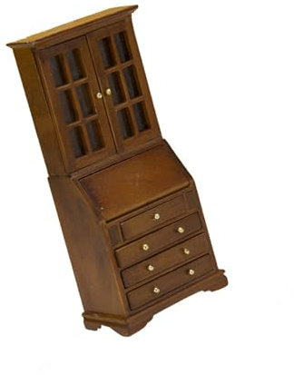 Pocoiau Bibliothèque miniature en bois avec tiroir et porte fonctionnels pour bibliothèque, salon, maison de poupée, meubles