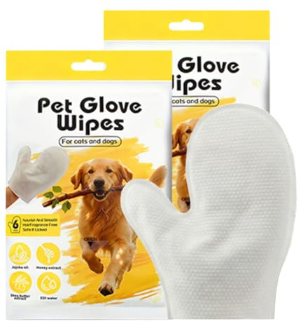 WeddHuis Toallitas de Limpieza para Mascotas Guantes de Lavado para Perros y Gatos (Cara, Orejas, Ojos, Patas) Cuidado Diario y Viajes Sin Enjuague