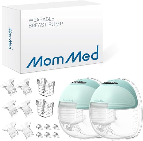 MOMMED Double Breast Pumps, Hands Free with 3 Mode & 12 Levels, Rechargeable, Leak-Proof Design Electric Breast Pumps, 24 mm Wearable Breast Pumps, Includes 17/19/21 mm Flange Inserts