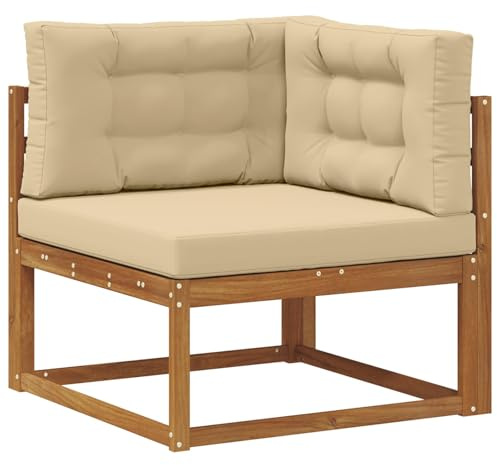 WRJENFSC Outdoor Ecksofa aus Akazienholz Massiv, Modulares Gartensofa mit Beigen Kissen, Wetterfestes Loungesofa für Garten Terrasse Balkon, 83 x 83 x 73 cm, Natur