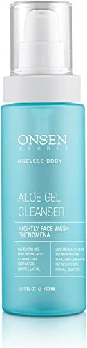 Onsen Secret Japanese Aloe Vera Face Wash - Premium Nightly Facial Cleanser for Makeup Removal, Heals Dry & Sensitive Skin, Hyaluronic Acid, Curry Leaf Oil, Vitamin C & E, Gel Cleanser 150 ml