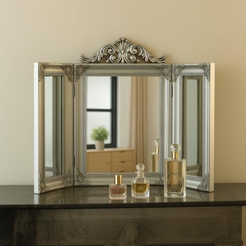 Melody Maison Ornate Silver Dressing Table Triple Mirror