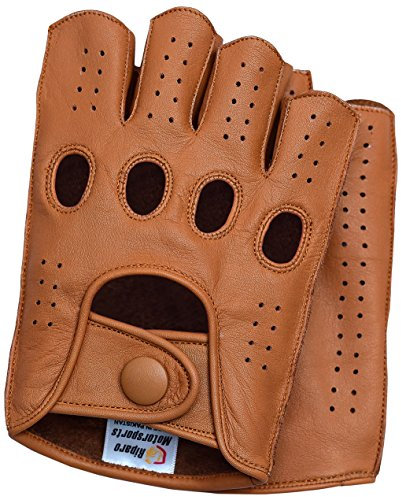 Riparo Motorradhandschuhe fingerlos, fingerlos, rückseitig genähtes Echtleder für Damen 8 Cognac