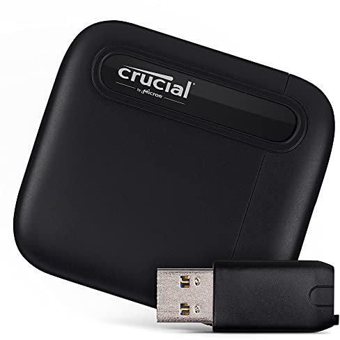 Crucial X6 1TB SSD Portatile con Adattatore USB-A - Fino a 800MB/s - PC e Mac, Unità a Stato Solido Esterna USB-C, USB 3.2 - CT1000X6SSD9
