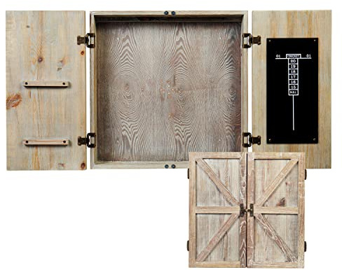 American Legend Barnwood Dartboard Cabinet with Wheat Finished Barn Style Doors - Dartboard Not Included