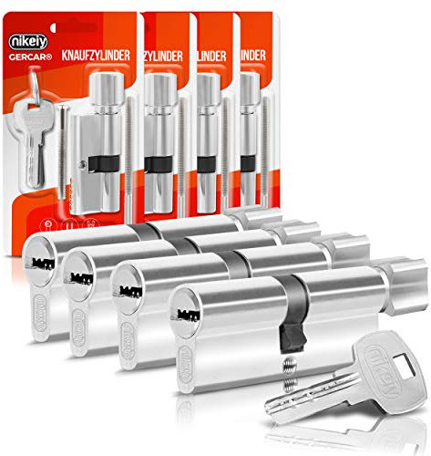 GERCAR Juego de 4 cilindros 30/30 con pomo para cerradura de puerta (cierre uniforme, incluye 10 llaves, longitud: 60 mm, A:30, B: 30-4 unidades)