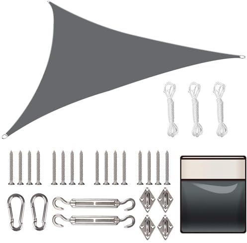 Yeahmart Sun Shade Sail Triangle 3x3x3m with Fixing Kit Waterproof Anti-UV Sunscreen Awning Canopy 98% UV Block for Outdoor Garden Patio Party Backyard Yard Camping with Free Rope, Grey