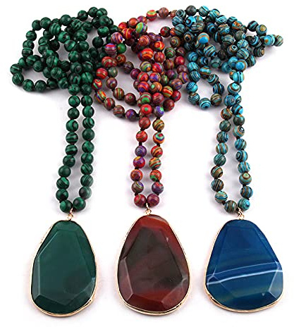 Joyería Collares anudados de piedra natural Colgante de gota de faceta Collar de mujer -fucsia charm_86cm