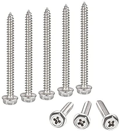 sourcing map Phillips Hex Washer Self Tapping Screws, M4 x 50mm 304 Stainless Steel Hex Flange Sheet Metal Screw 25pcs