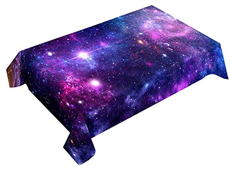 Hearda Tischdecke Abwaschbar Rechteckig, 3D Sternenhimmel Drucken Polyester Tischdecken Wasserdicht Pflegeleicht Tischtuch für Küche Party Bar Restaurant (100x140cm,Lila Galaxie)