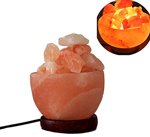 RUITASA Pink Himalayan Crystal Salt with Natural Crystal lamp Bowl, dimmers Lines and Classic Wood Base
