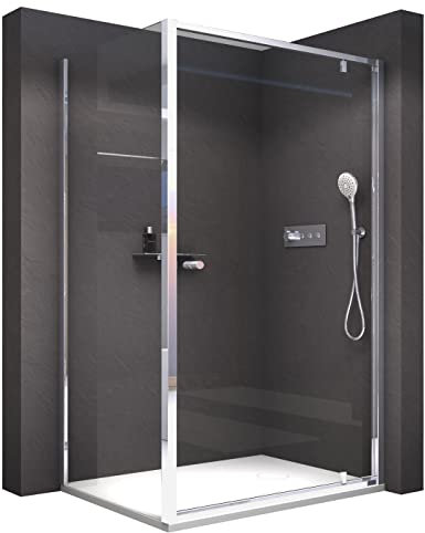 BERNSTEIN Duschkabine Eckdusche 90x100cm Duschabtrennung mit Drehtür NT604 FLEX 6 mm Nano Echtglas-Dusche Breite Türelement: 90cm Breite Glas feststehend: 100cm Profilfarbe: Schwarz matt