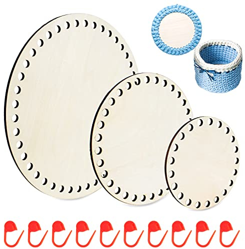 Korbböden zum Häkeln 3 Stück Naturholzkorbboden Kreis Blank 10/15/20cm | Holzboden zum Häkeln Crochet Basket Holzbasis für DIY Korbflechten