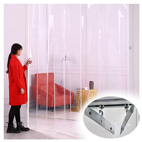PVC Streifenvorhang, Lamellenvorhang, Wasserdicht Gleiten Kunststoff Klar Gefrierschrank Türvorhänge, Falten Rollladen Zum Terrasse Küche Garage, 1,6 Mm Dick PENGFEI